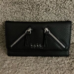 Nicole Miller Black Wallet with Silver Zippers